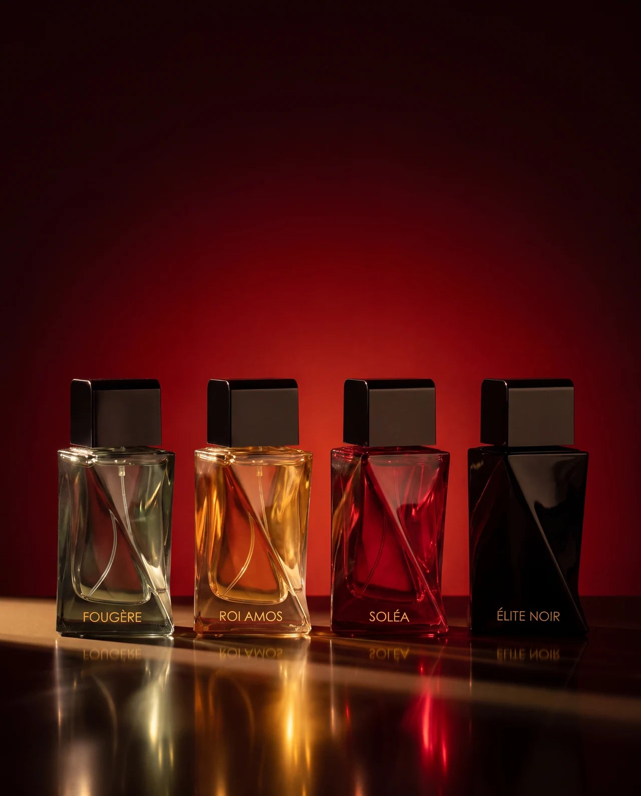 The four ONE fragrances arranged together in a campaign still life